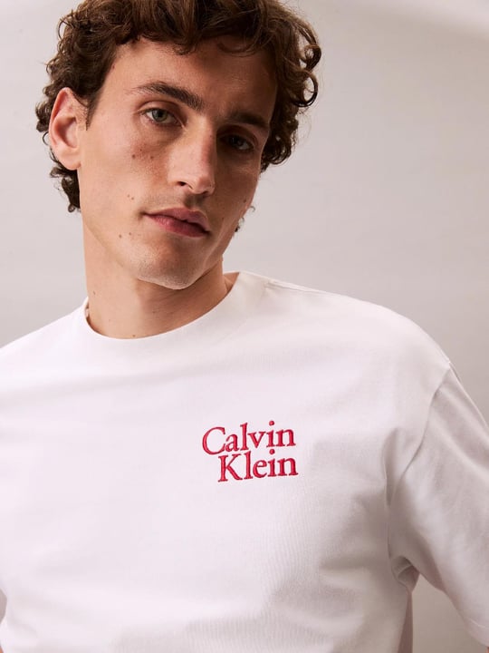 Calvin Klein Calvin Klein Erkek Renkli Calvin Yazı Desen Kısa Kol Regular Fit Beyaz T-Shirt LV04RC808G-YAA
