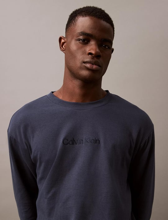Calvin Klein Calvin Kleın Erkek Sıfır Yaka Baskılı Rahat Kesim Günlük Mavi Sweatshirt 000NM2708E-PPK