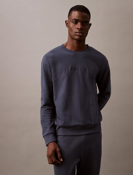 Calvin Klein Calvin Kleın Erkek Sıfır Yaka Baskılı Rahat Kesim Günlük Mavi Sweatshirt 000NM2708E-PPK