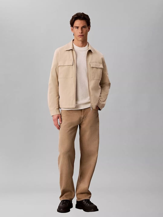Calvin Klein Calvin Klein Erkek Uzun Kol Bisiklet Yaka Calvin Klein Baskı Desen Pamuklu Ekru Kazak LV04RH326G-YAS