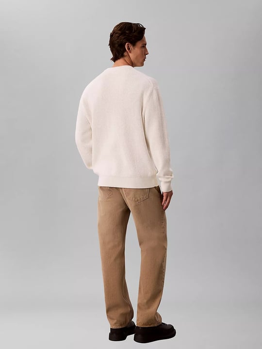 Calvin Klein Calvin Klein Erkek Uzun Kol Bisiklet Yaka Calvin Klein Baskı Desen Pamuklu Ekru Kazak LV04RH326G-YAS