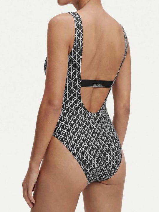 Calvin Klein Calvin Klein Kadın Askılı CK Yazı Desenler Slip Sırt Dekolte Esnek Kumaş Siyah Mayo LV00Q61205-32N
