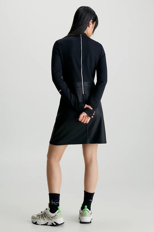 Calvin Klein Calvin Kleın Kadın Balıkçı Yaka Arka Fermuarlı Kaplamalı Mini Siyah Elbise J20J221983-BEH