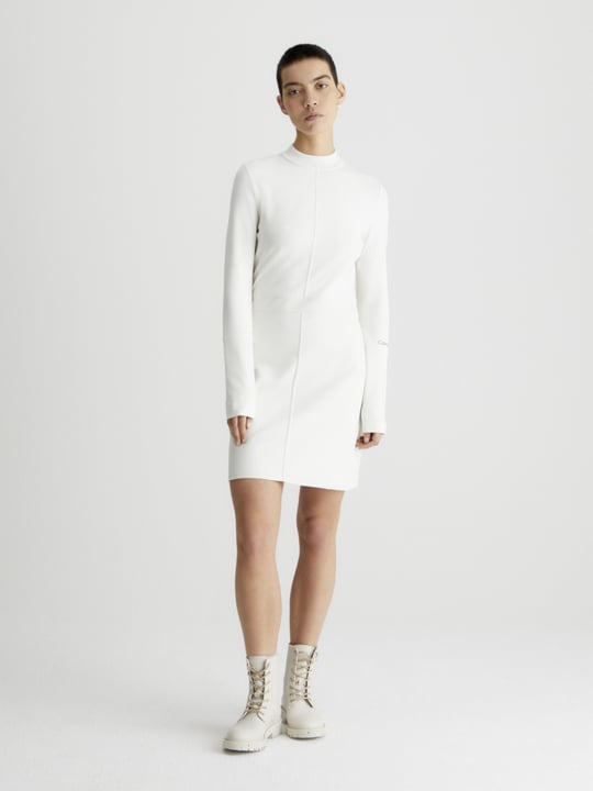 Calvin Klein Calvin Kleın Kadın Balıkçı Yaka Arka Fermuarlı Kaplamalı Mini Beyaz Elbise J20J221983-YBI