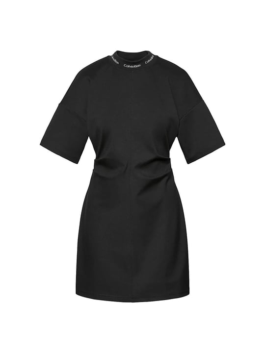 Calvin Klein Calvin Klein Kadın Bisiklet Yaka Calvin Klein Logo Detay Kısa Kol Diz Üstü Siyah Elbise LV047G251G-UB1