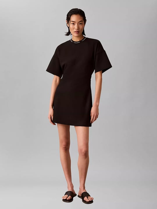 Calvin Klein Calvin Klein Kadın Bisiklet Yaka Calvin Klein Logo Detay Kısa Kol Diz Üstü Siyah Elbise LV047G251G-UB1
