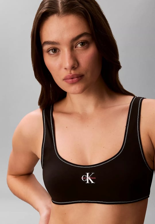 Calvin Klein Calvin Klein Kadın CK Baskılı Dikiş Detaylı Yumuşak ve Esnek Kumaşlı Siyah Bikini Üstü LV00Q61100-UB1
