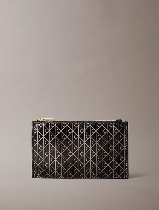 Calvin Klein Calvin Klein Kadın CK Desenli Fermuar Kapama Çoklu Kart Bölmeli Siyah Cüzdan LV04F1084G-2XA