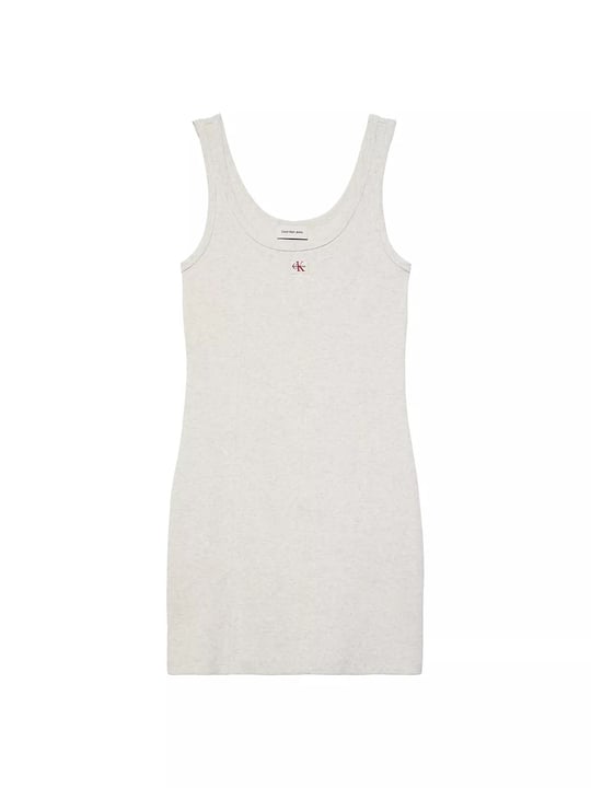 Calvin Klein Calvin Klein Kadın Dar Kalıp Yuvarlak Yakalı CK Logo Etiketli Askılı Mini Gri Elbise LV047G215G-P74