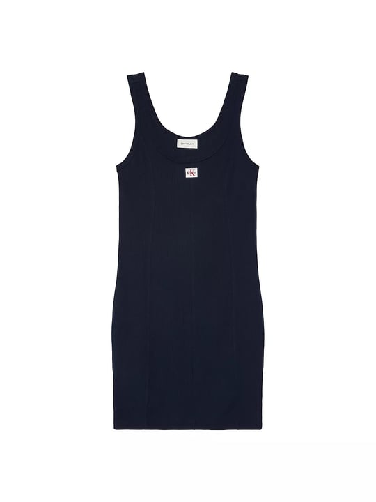 Calvin Klein Calvin Klein Kadın Dar Kalıp Yuvarlak Yakalı CK Logo Etiketli Askılı Mini Lacivert Elbise LV047G215G-CEF