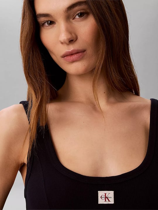Calvin Klein Calvin Klein Kadın Dar Kalıp Yuvarlak Yakalı CK Logo Etiketli Askılı Mini Lacivert Elbise LV047G215G-CEF