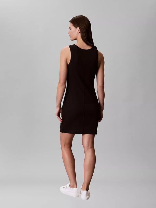 Calvin Klein Calvin Klein Kadın Dar Kalıp Yuvarlak Yakalı Pamuklu Logo Detaylı Mini Siyah Elbise LV047G213G-UB1
