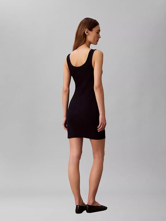 Calvin Klein Calvin Klein Kadın Dar Kalıp Yuvarlak Yakalı CK Logo Etiketli Askılı Mini Lacivert Elbise LV047G215G-CEF