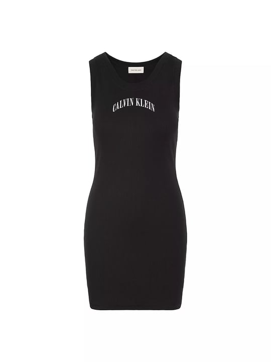 Calvin Klein Calvin Klein Kadın Dar Kalıp Yuvarlak Yakalı Pamuklu Logo Detaylı Mini Siyah Elbise LV047G213G-UB1