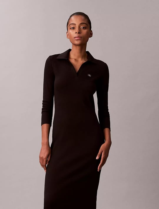 Calvin Klein Calvin Klein Kadın Dar Kesim Pamuklu Midi Boy Siyah Elbise LV047E202G-UB1