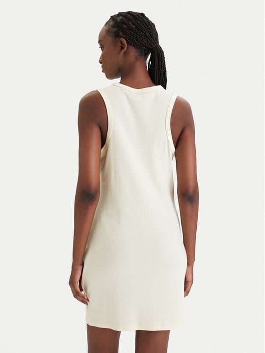 Calvin Klein Calvin Klein Kadın Dar Kesim Pamuklu Yuvarlak Yakalı Kolsuz Mini Krem Elbise LV047F235G-ZRK
