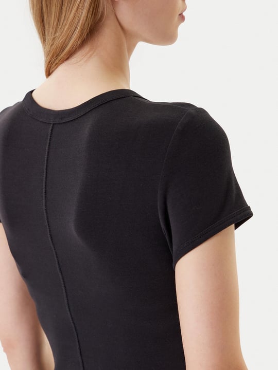 Calvin Klein Calvin Klein Kadın Dar Kesim Yuvarlak Yakalı Kısa Kollu CK Logo İşlemeli Mini Siyah Elbise LV047B266G-UB1