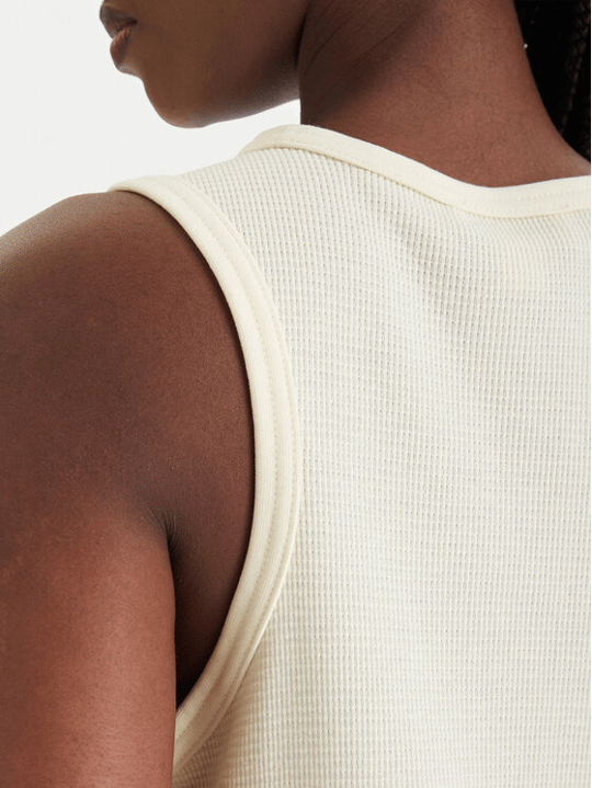 Calvin Klein Calvin Klein Kadın Dar Kesim Pamuklu Yuvarlak Yakalı Kolsuz Mini Krem Elbise LV047F235G-ZRK