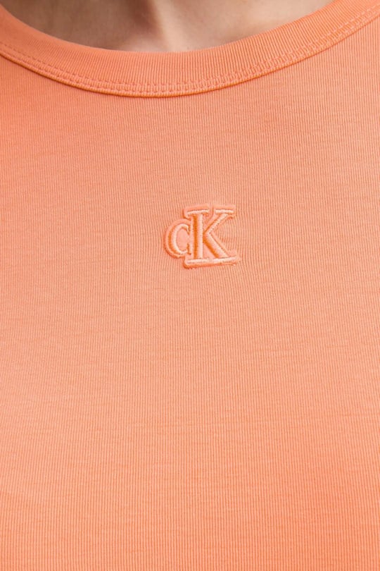 Calvin Klein Calvin Klein Kadın Dar Kesim Yuvarlak Yakalı Kısa Kollu CK Logo İşlemeli Mini Turuncu Elbise LV047B266G-VDW