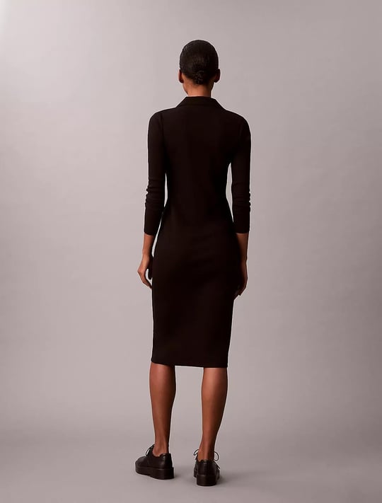 Calvin Klein Calvin Klein Kadın Dar Kesim Pamuklu Midi Boy Siyah Elbise LV047E202G-UB1