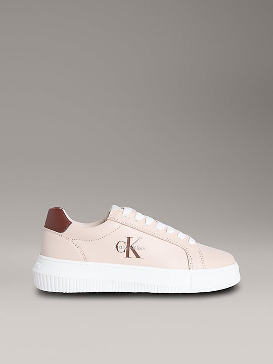 Calvin Klein Calvin Klein Kadın Deri Bağlamalı Düz Taban Yuvarlak Burun Ck Desenli Pembe Sneaker YW0YW01872-0JX