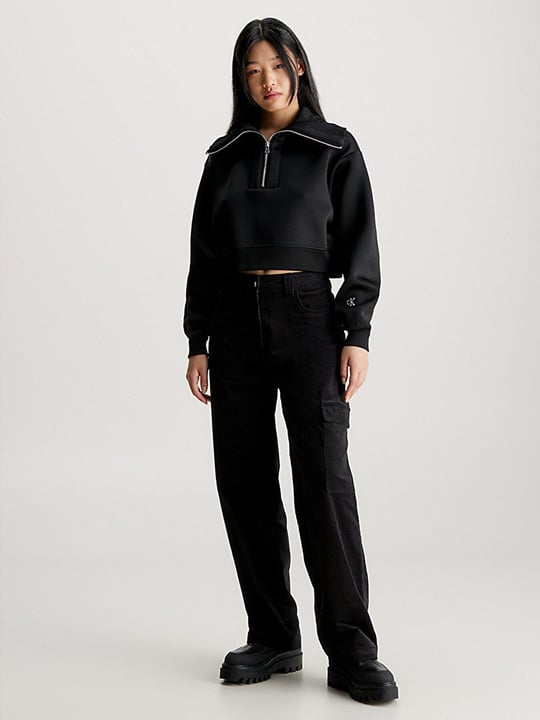Calvin Klein Calvin Kleın Kadın Dokuma Dik Yaka Uzun Kol Günlük Siyah Sweatshirt J20J222228-BEH