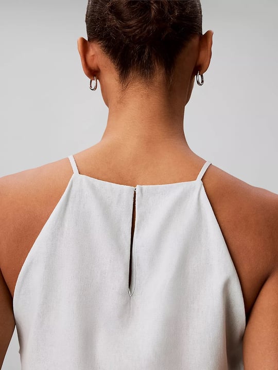 Calvin Klein Calvin Klein Kadın İnce İp Askılı Omuzları Açık CK Logo Detaylı Keten Yeşil Gömlek LV047F119G-3Q0