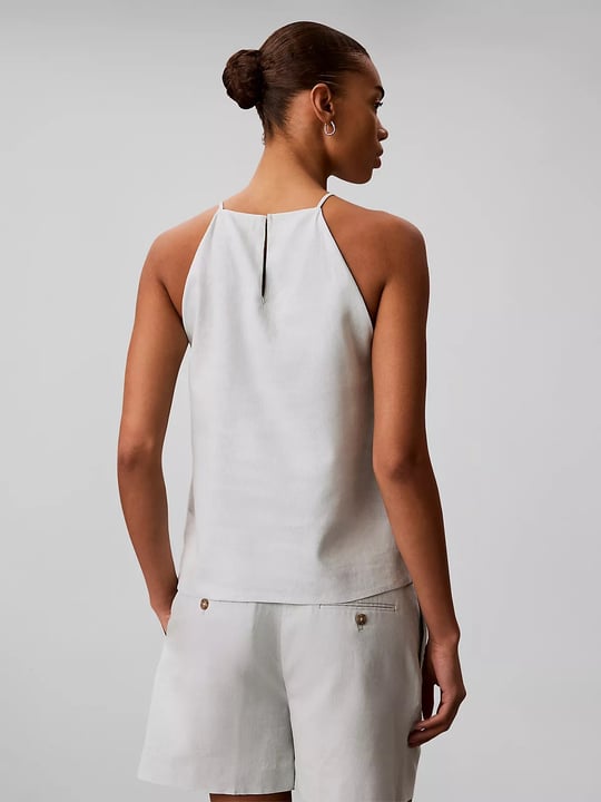 Calvin Klein Calvin Klein Kadın İnce İp Askılı Omuzları Açık CK Logo Detaylı Keten Yeşil Gömlek LV047F119G-3Q0