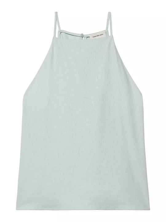 Calvin Klein Calvin Klein Kadın İnce İp Askılı Omuzları Açık CK Logo Detaylı Keten Yeşil Gömlek LV047F119G-3Q0
