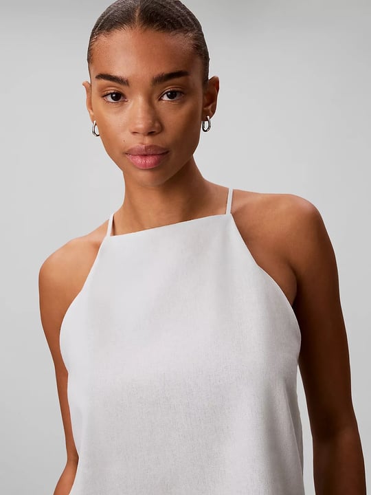Calvin Klein Calvin Klein Kadın İnce İp Askılı Omuzları Açık CK Logo Detaylı Keten Yeşil Gömlek LV047F119G-3Q0