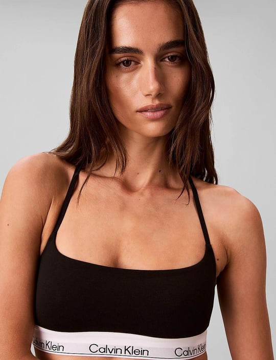 Calvin Klein Calvin Klein Kadın İp Askılı Kare Yaka CK Logo İşlemeli Siyah Bralet LV00QF8995-UB1