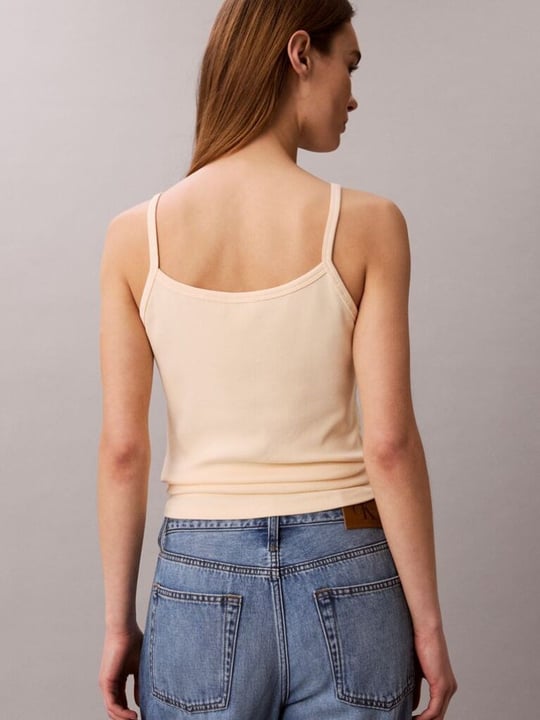 Calvin Klein Calvin Klein Kadın İp Askılı Kare Yaka CK Logo İşlemeli Bej Atlet LV047G208G-TGY
