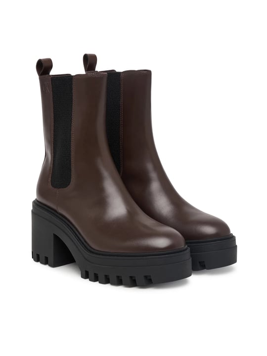 Calvin Klein Calvin Klein Kadın Kalın Topuklu %100 Deri Rahat Taban Kahverengi Bot & Bootie YW0YW01547-BAM