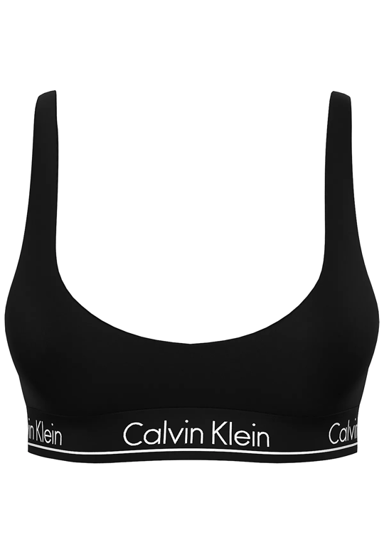 Calvin Klein Calvin Klein Kadın Kalın Askı CK Yazı Desenler Slim fit Süngerli Siyah Bikini Üstü LV00Q61207-UB1