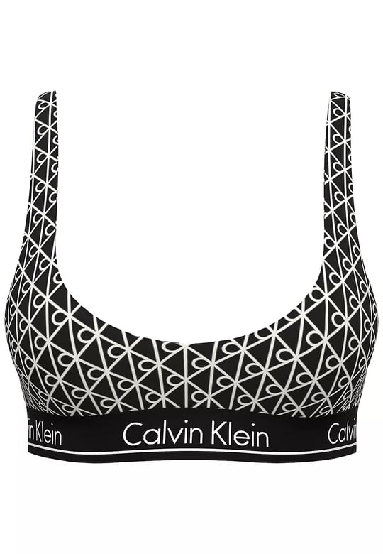 Calvin Klein Calvin Klein Kadın Kalın Askı CK Yazı Desenler Slim fit Süngerli Siyah Bikini Üstü LV00Q61207-32N