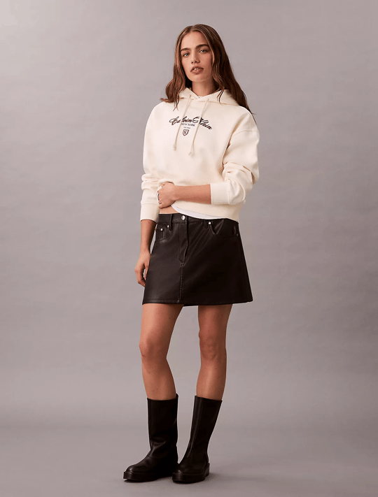 Calvin Klein Calvin Klein Kadın Kapüşonlu Yaka CK Baskılı Uzun Kollu Rahat Kesim Beyaz Sweatshirt LV047E208G-YAT