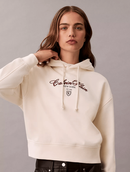 Calvin Klein Calvin Klein Kadın Kapüşonlu Yaka CK Baskılı Uzun Kollu Rahat Kesim Beyaz Sweatshirt LV047E208G-YAT