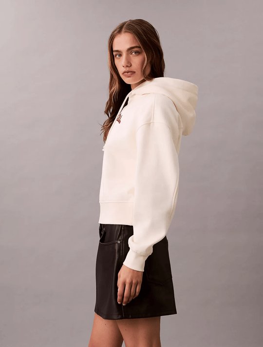 Calvin Klein Calvin Klein Kadın Kapüşonlu Yaka CK Baskılı Uzun Kollu Rahat Kesim Beyaz Sweatshirt LV047E208G-YAT