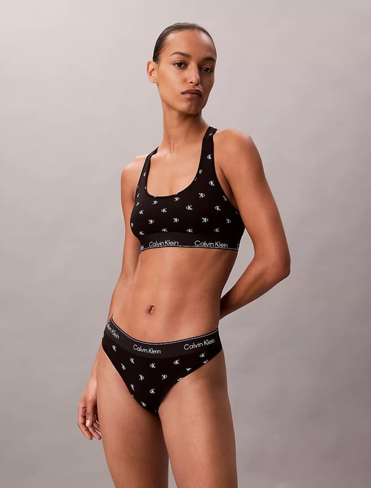 Calvin Klein Calvin Klein Kadın Kare Yaka Lastikli Dar Calvin Yazı Desenli Siyah Bralet LV00QF8493-PCS