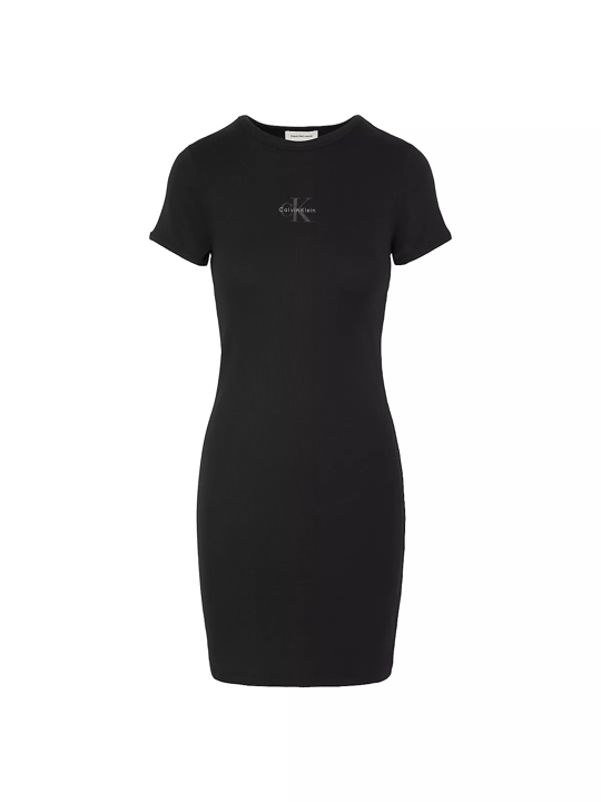 Calvin Klein Calvin Klein Kadın Kısa Kol Düz Bisiklet Yaka Midi Boy Siyah Elbise LV047F241G-UB1
