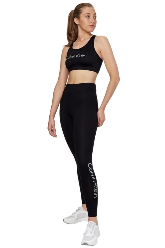 Calvin Klein Calvin Kleın Kadın Logolu Halter Yakalı Slim Fit Kolsuz Siyah Spor Sütyen 00GWS2K138-BAE