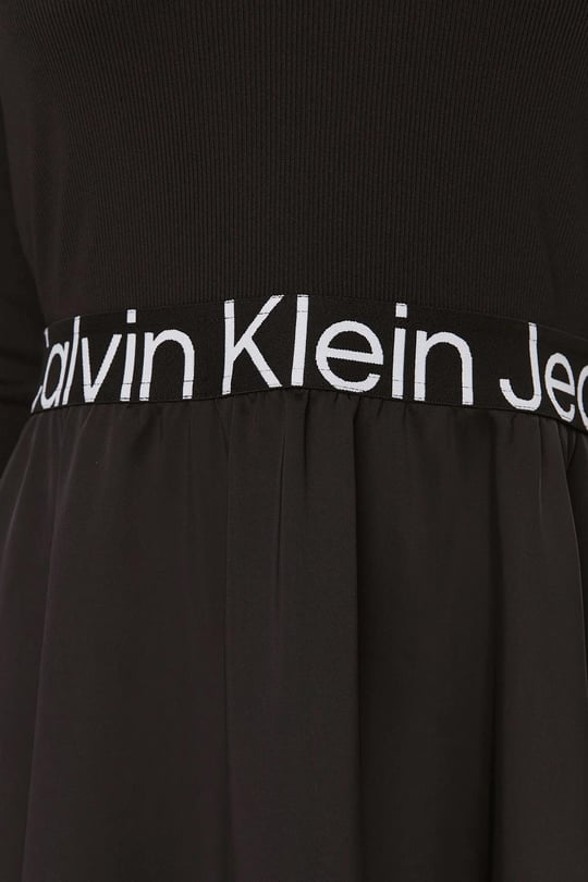 Calvin Klein Calvin Kleın Kadın Logolu Yuvarlak Yakalı Uzun Kollu Günlük Kullanım Siyah Elbise J20J222714-BEH