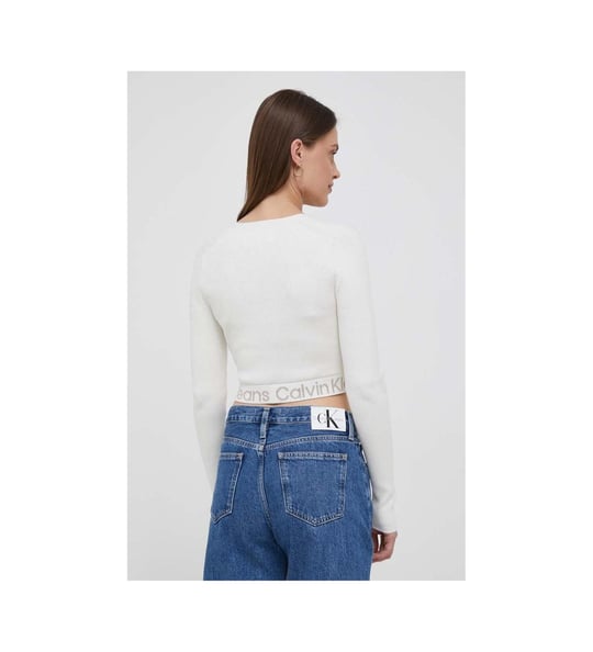 Calvin Klein Calvin Kleın Kadın Marka Logolu Uzun Kollu Rahat Bej Kazak J20J221961-YBI