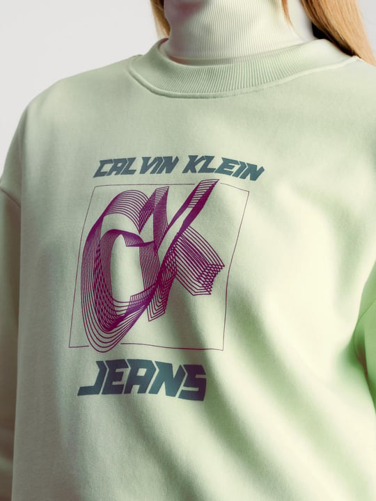 Calvin Klein Calvin Kleın Kadın Marka Logolu Uzun Kollu Rahat Su Yeşili Sweatshirt J20J222344-LCE