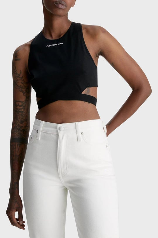 Calvin Klein Calvin Kleın Kadın Marka Logo Detaylı Slim Fit Crop Siyah Gömlek J20J221068-BEH