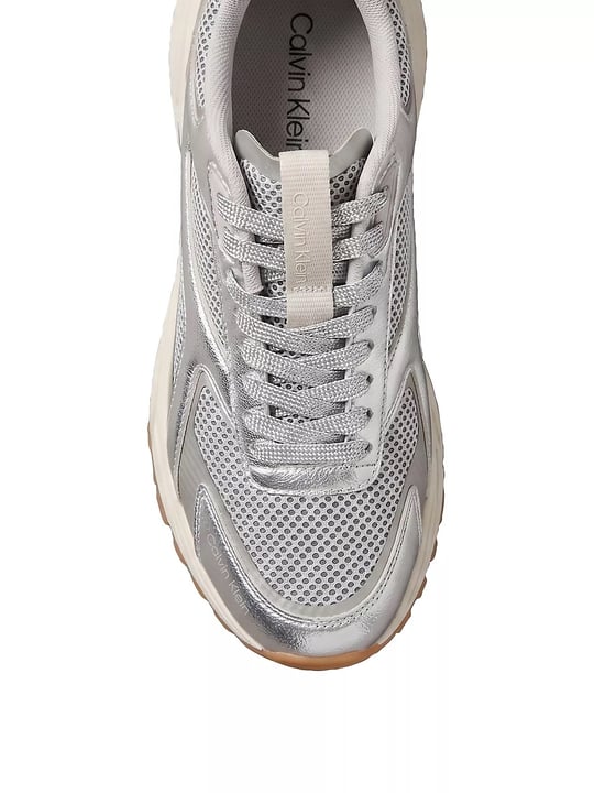 Calvin Klein Calvin Klein Kadın Metalik Detaylı File ve Deri Karışımlı CK Şerit Logolu Gri Sneaker HW0HW03251-0IP
