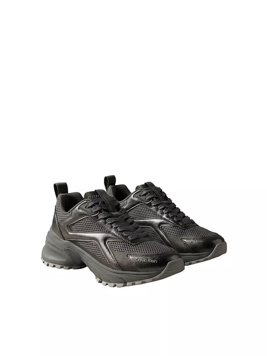 Calvin Klein Calvin Klein Kadın Metalik Detaylı File ve Deri Karışımlı CK Şerit Logolu Gri1 Sneaker HW0HW03251-0IQ