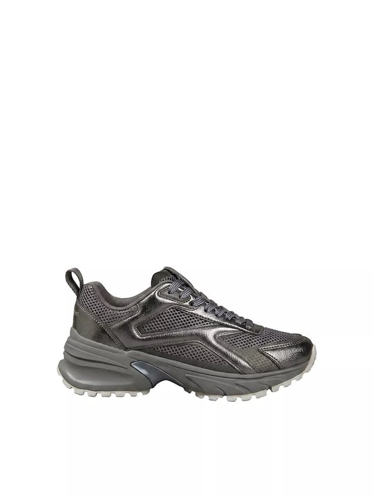 Calvin Klein Calvin Klein Kadın Metalik Detaylı File ve Deri Karışımlı CK Şerit Logolu Gri1 Sneaker HW0HW03251-0IQ