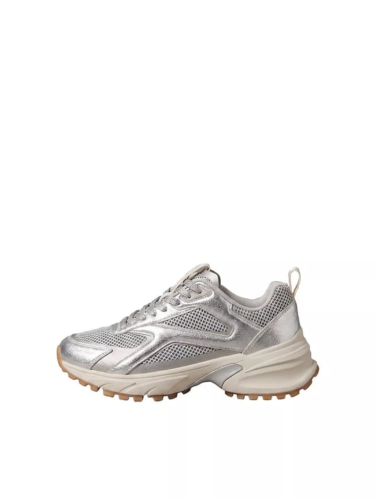 Calvin Klein Calvin Klein Kadın Metalik Detaylı File ve Deri Karışımlı CK Şerit Logolu Gri Sneaker HW0HW03251-0IP