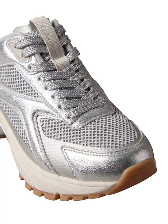 Calvin Klein Calvin Klein Kadın Metalik Detaylı File ve Deri Karışımlı CK Şerit Logolu Gri Sneaker HW0HW03251-0IP